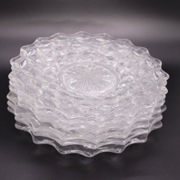 Vintage FOSTORIA Glass 7.75" Salad Plate American Clear Cube Pattern - Set Of 6 - Picture 1 of 5